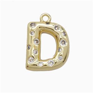 Copper Letter-D Pendant Pave Zirconia Gold Plated, approx 15-18mm