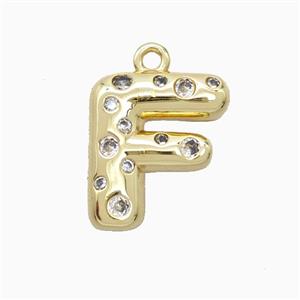 Copper Letter-F Pendant Pave Zirconia Gold Plated, approx 15-18mm