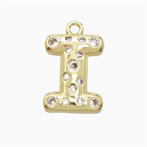 Copper Letter-I Pendant Pave Zirconia Gold Plated, approx 15-18mm