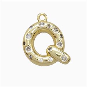 Copper Letter-Q Pendant Pave Zirconia Gold Plated, approx 15-18mm