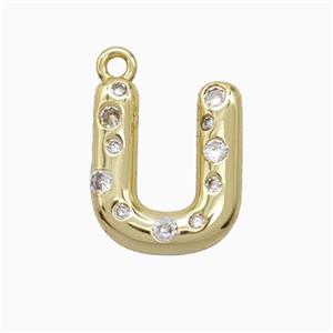 Copper Letter-U Pendant Pave Zirconia Gold Plated, approx 15-18mm