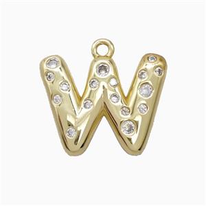 Copper Letter-W Pendant Pave Zirconia Gold Plated, approx 15-18mm