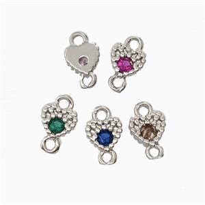 Copper Heart Connector Pave Zirocnia Platinum Plated Mixed, approx 4.5mm