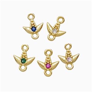 Copper Tulip Connector Pave Zirconia Gold Plated Mixed, approx 6mm