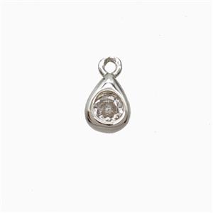 Copper Teardrop Pendant Pave Zirconia Platinum Plated, approx 4-6mm