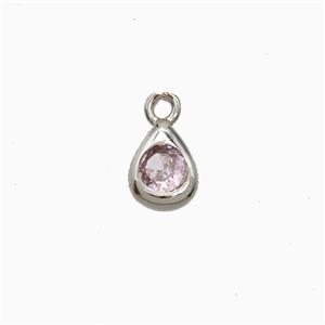 Copper Teardrop Pendant Pave Zirconia Platinum Plated, approx 4-6mm