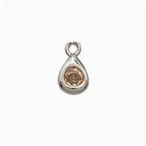 Copper Teardrop Pendant Pave Zirconia Platinum Plated, approx 4-6mm