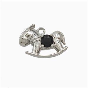 Copper Trojanhorse Pendant Pave Zirconia Platinum Plated, approx 10-14mm