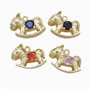 Copper Trojanhorse Pendant Pave Zirconia Gold Plated Mixed, approx 10-14mm