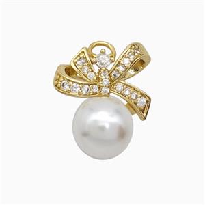 Copper Bowknot Pendant Pave Zirconia Resin Gold Plated, approx 13-16mm