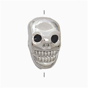 Copper Skull Beads Black Enamel Platinum Plated, approx 10-16mm