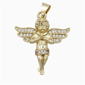 Copper Angel Pendant Pave Zirconia Gold Plated, approx 23mm