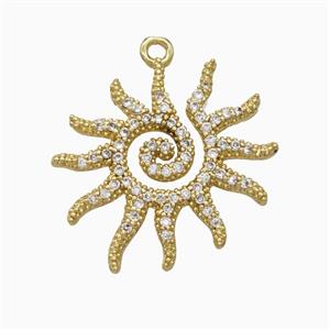 Copper Sun Pendant Pave Zirconia Gold Plated, approx 20mm