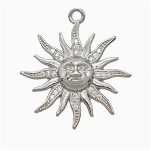 Copper Sun Pendant Pave Zirconia Platinum Plated, approx 25mm
