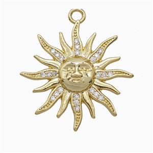 Copper Sun Pendant Pave Zirconia Gold Plated, approx 25mm