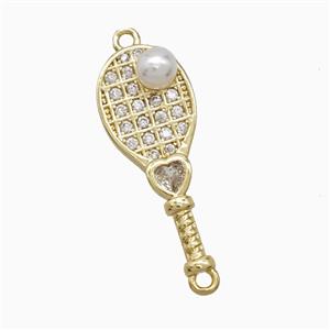 Copper Pickleball Paddle Pendant Pave Zirconia Resin Sports Gold Plated, approx 9-25mm