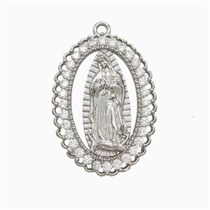 Copper Virgin Mary Pendant Pave Zirconia Platinum Plated, approx 18-25mm