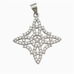 Copper Witch Knot Pendant Pave Zirconia Platinum Plated, approx 25mm