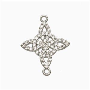 Copper Witch Knot Connector Pave Zirconia Platinum Plated, approx 16mm