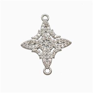 Copper Witch Knot Connector Pave Zirconia Platinum Plated, approx 16mm