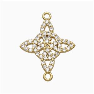 Copper Witch Knot Connector Pave Zirconia Gold Plated, approx 16mm