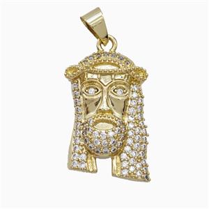 Copper Jesus Pendant Pave Zirconia Gold Plated, approx 16-25mm