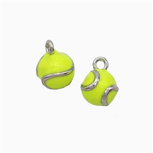 Copper Tennis Ball Pendant Olive Enamel Sports Platinum Plated, approx 7mm
