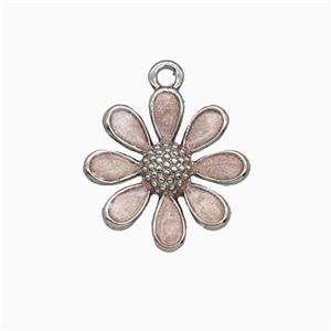 Copper Daisy Flower Pendant Pink Painted Platinum Plated, approx 15mm