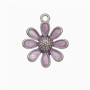 Copper Daisy Flower Pendant Lavender Painted Platinum Plated, approx 15mm