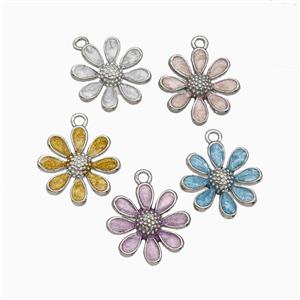 Copper Daisy Flower Pendant Painted Platinum Plated Mixed, approx 15mm