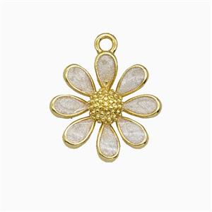 Copper Daisy Flower Pendant White Painted Gold Plated, approx 15mm