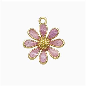 Copper Daisy Flower Pendant Lavender Painted Gold Plated, approx 15mm