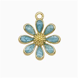 Copper Daisy Flower Pendant Teal Painted Gold Plated, approx 15mm