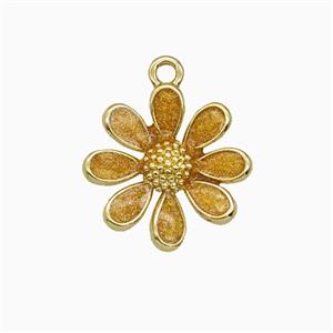Copper Daisy Flower Pendant Yellow Painted Gold Plated, approx 15mm