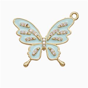 Copper Butterfly Pendant Pave Zirconia Teal Enamel Gold Plated, approx 20-25mm
