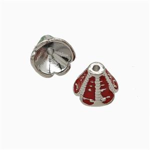 Copper Tassel-Caps Bail Red Enamel Platinum Plated, approx 9-11mm