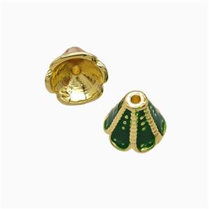 Copper Tassel-Caps Bail Green Enamel Gold Plated, approx 9-11mm