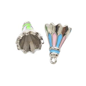 Copper Badminton Pendant Enamel Sports Platinum Plated, approx 11-13mm