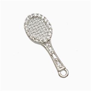 Copper Tennis Racket Pendant Pave Zirconia Sports Platinum Plated, approx 7.5-19mm