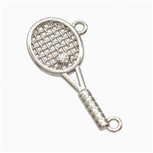 Copper Tennis Racket Pendant Pave Zirconia 2loops Sports Platinum Plated, approx 9.5-23mm