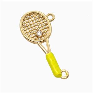 Copper Tennis Racket Pendant Pave Zirconia 2loops Sports Enamel Gold Plated, approx 9.5-23mm
