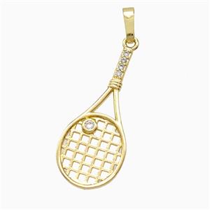 Copper Tennis Racket Pendant Pave Zirconia Sports Gold Plated, approx 12.5-30mm