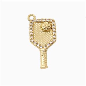 Copper Pickleball Paddle Pendant Pave Zirconia Sports Gold Plated, approx 9-18mm