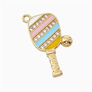 Copper Pickleball Paddle Pendant Pave Zirconia Sports Enamel Gold Plated, approx 10-21mm