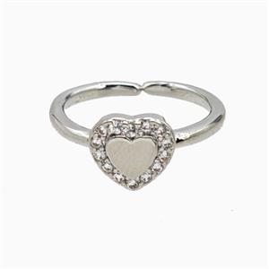 Copper Heart Rings Pave Zirconia Platinum Plated, approx 9.5mm, 18mm dia