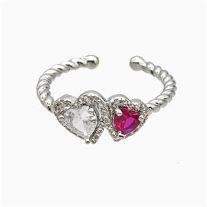 Copper Heart Rings Pave Zirconia Crystal Glass Platinum Plated, approx 7mm, 8mm, 18mm dia