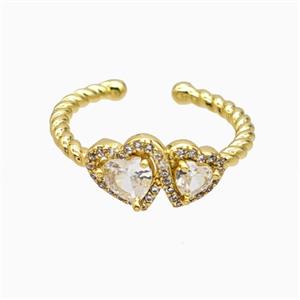 Copper Heart Rings Pave Zirconia Crystal Glass Gold Plated, approx 7mm, 8mm, 18mm dia