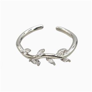 Copper Leaf Rings Pave Zirconia Platinum Plated, approx 6mm, 18mm dia