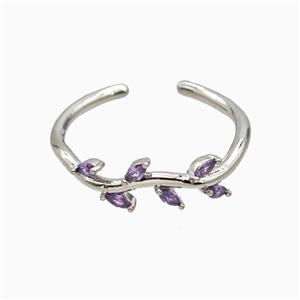 Copper Leaf Rings Pave Zirconia Platinum Plated, approx 6mm, 18mm dia