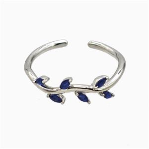 Copper Leaf Rings Pave Zirconia Platinum Plated, approx 6mm, 18mm dia